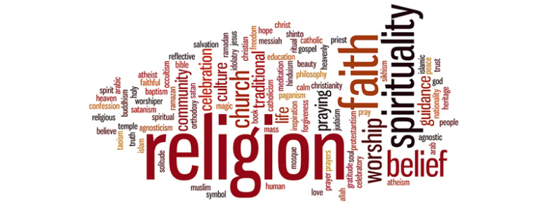 Words related to religion arranged in a word cloud