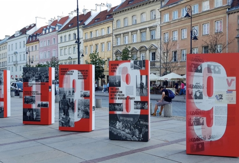 Art display on the streets of central Stare Miasto-Old Town in honoring the 30th anniversary of the collapse of Communism across much of Eastern Europe.