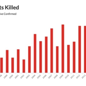 Grafico a barre dei giornalisti uccisi dal 1992 al 2019 dal Committee to Protect Journalists