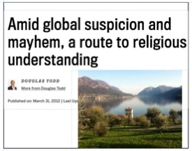 Captura de ecrã de um artigo intitulado "Entre a suspeita e o caos globais, um caminho para a compreensão religiosa".