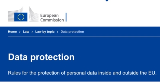 Captura de ecrã do sítio Web da UE para a proteção de dados