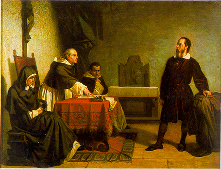 Galileo frente al cuadro de la Inquisición romana