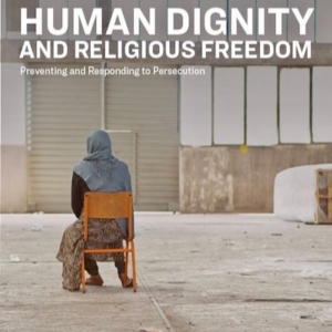 Volantino con il titolo "Dignità umana e libertà religiosa - Prevenire e rispondere alle persecuzioni presso il Centro internazionale di studi giuridici e religiosi".