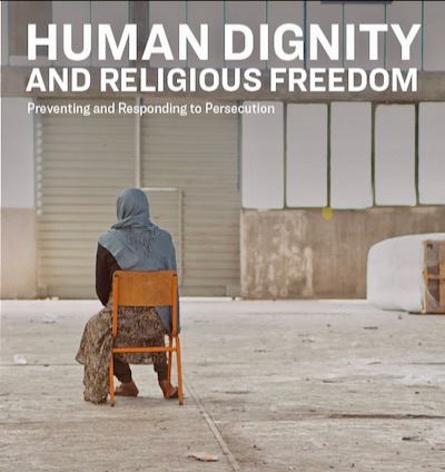 Flugblatt mit dem Titel "Menschenwürde und Religionsfreiheit - Vorbeugung und Reaktion auf Verfolgung am Internationalen Zentrum für Studien zu Recht und Religion"