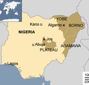Mappa di Jos Stato del Plateau Nigeria