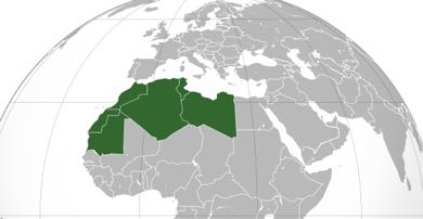 Globe showing location of the Maghreb region of Northern Africa