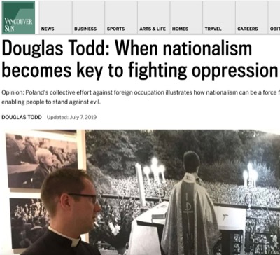 Snapshot of an article on the Vancouver Post website titled “Douglas Todd: When nationalism becomes key to fighting oppression”