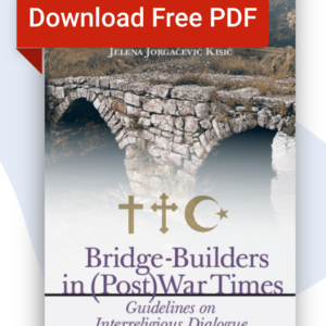 Book cover showing Christian and Muslim religious symbols with a stone bridge in the background. Book title in purple: Bridge-Builders in (Post)War Times.